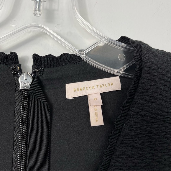 Rebecca Taylor Stretch Texture Scallop V-Neck Mini Drop Waist Ruffle Dress Black - Picture 10 of 16